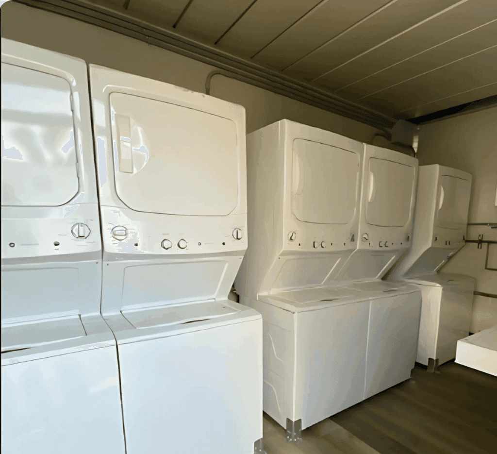 Washers and dryers inside a mobile laundry unit