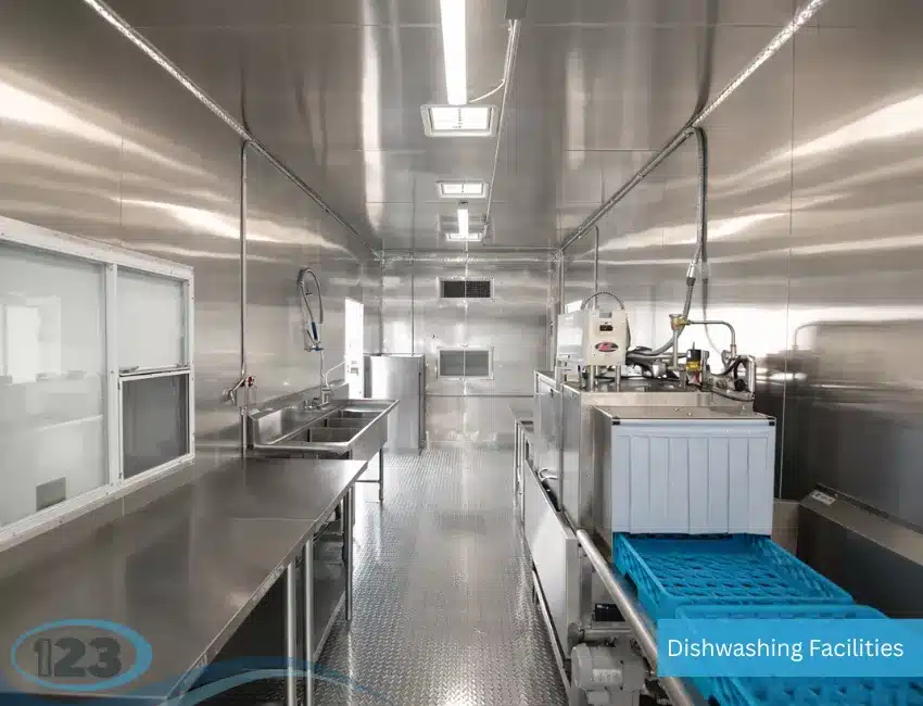 Portable warewashing trailer designed for catering and food service operations with commercial sink stations.