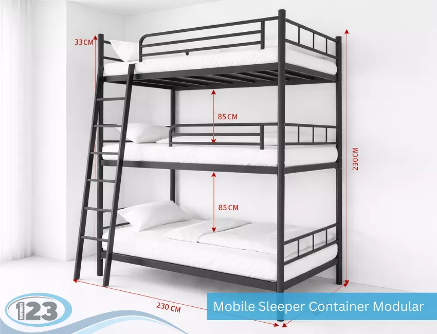 Temporary sleeping container equipped with comfortable bedding, climate control, and essential amenities for emergency response teams deployed in disaster and recovery operations.